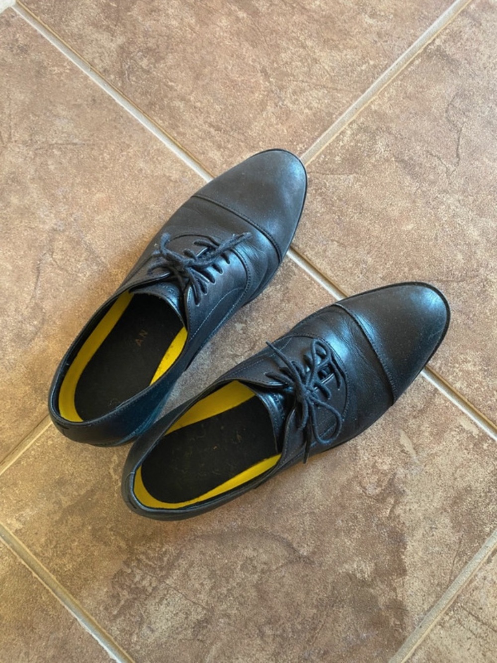 Cole Haan Black Leather Derby Shoes with Yellow Insole